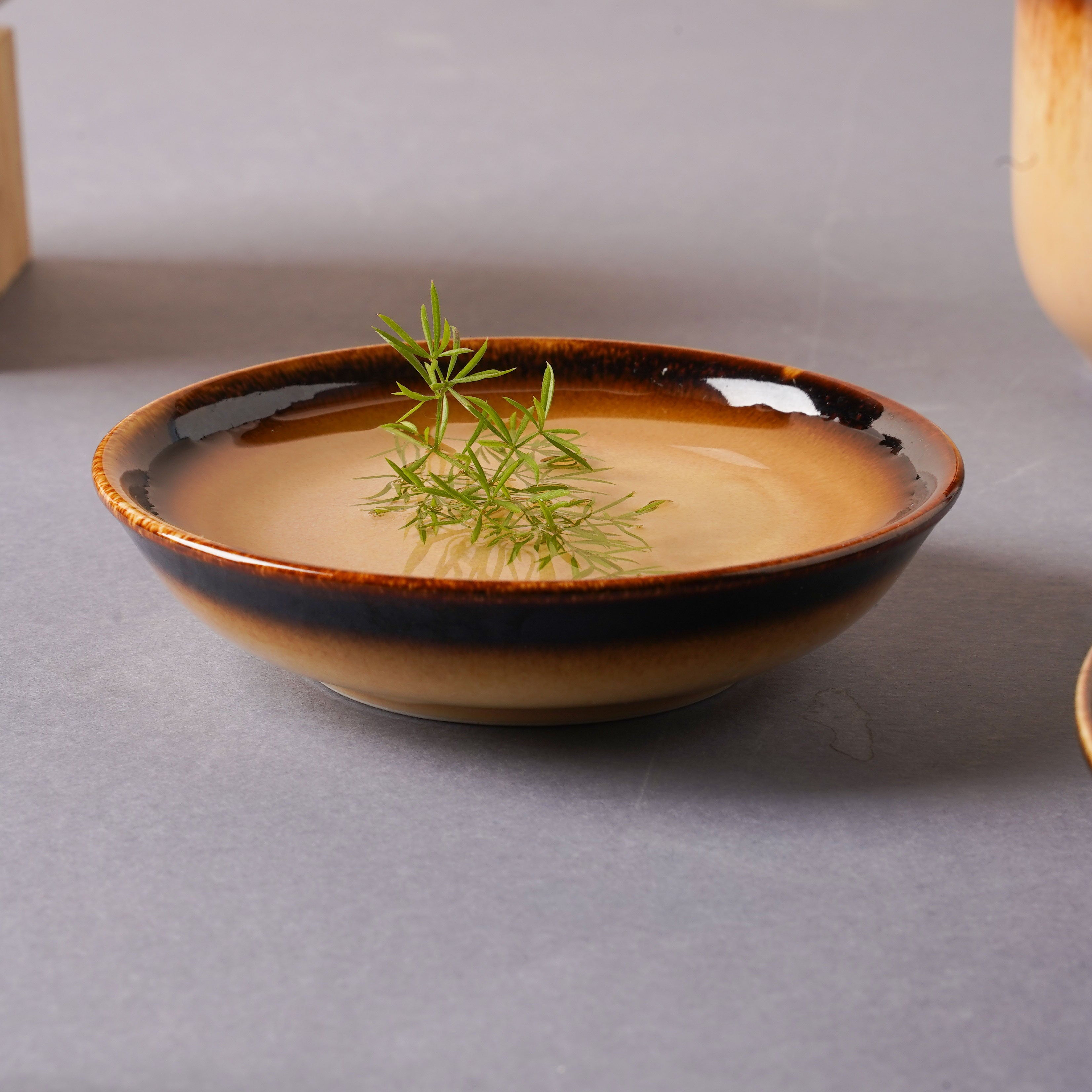 Brown Ceramic dinner set components For One