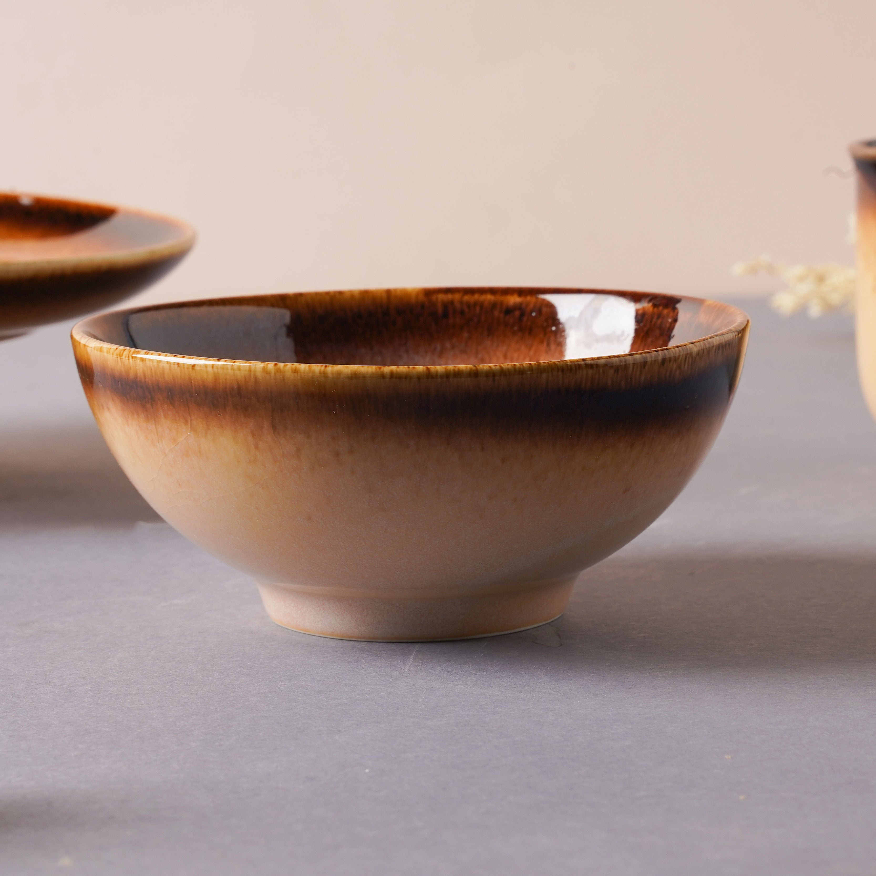 Brown Ceramic dinner set components For One