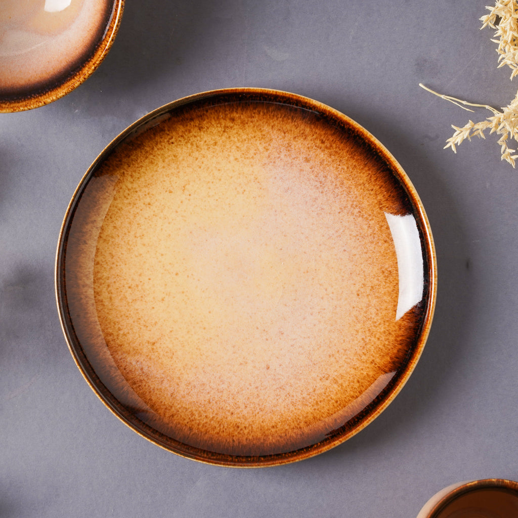 Brown Ceramic dinner set components For One