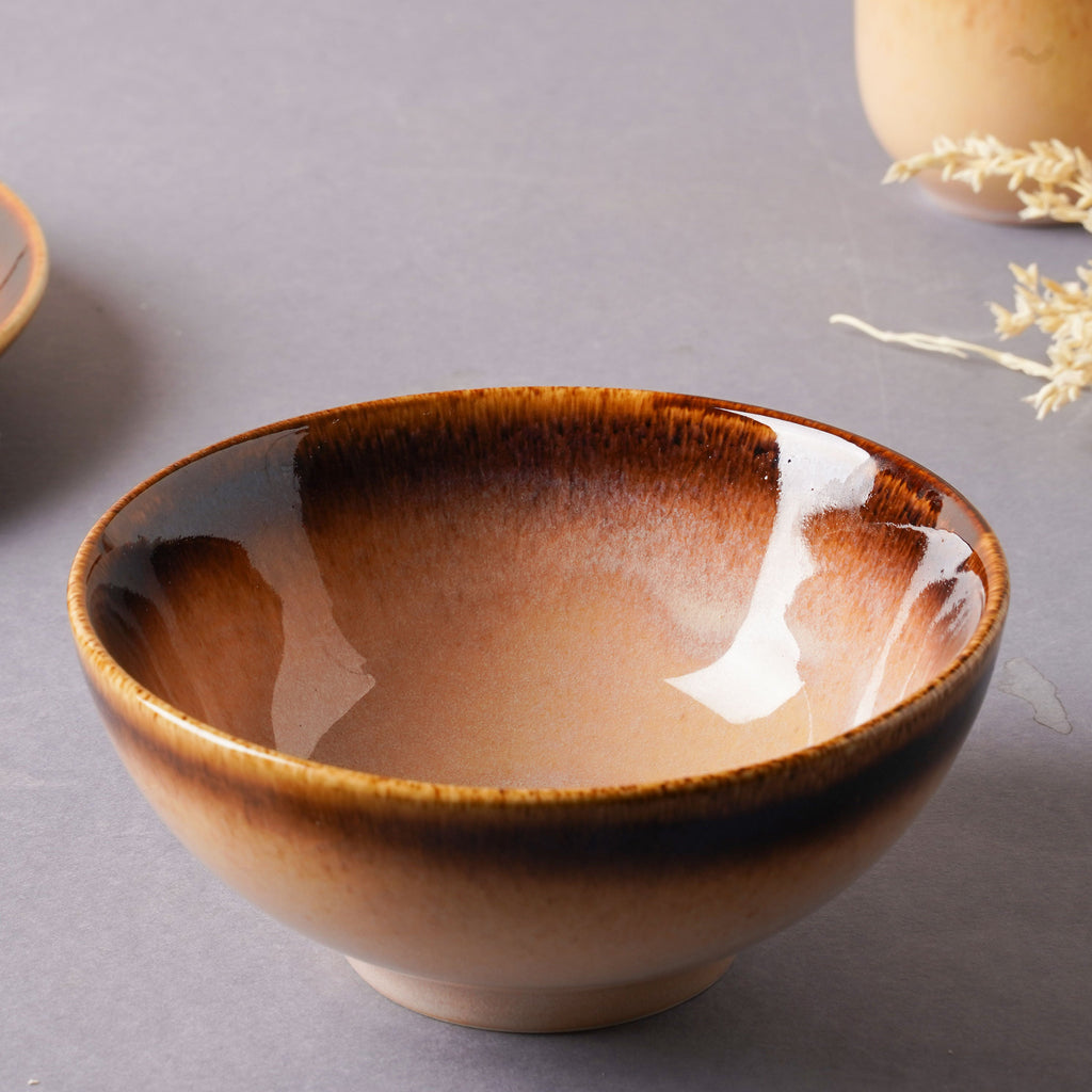 Brown Ceramic dinner set components For One