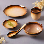Brown Ceramic dinner set components For One