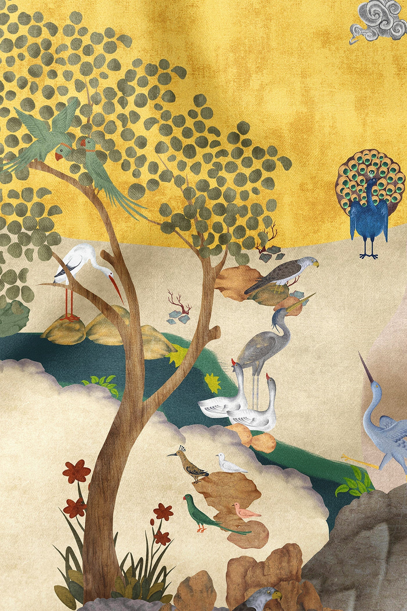 Canary Yellow - Ivory Printed Scarf