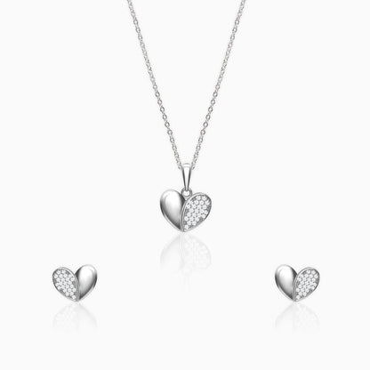 Silver Zircon Charming Heart Set with Link Chain