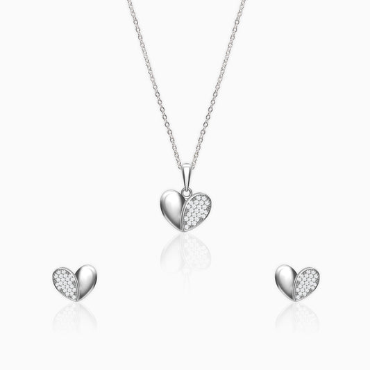 Silver Zircon Charming Heart Set with Link Chain