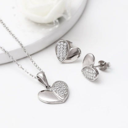 Silver Zircon Charming Heart Set with Link Chain