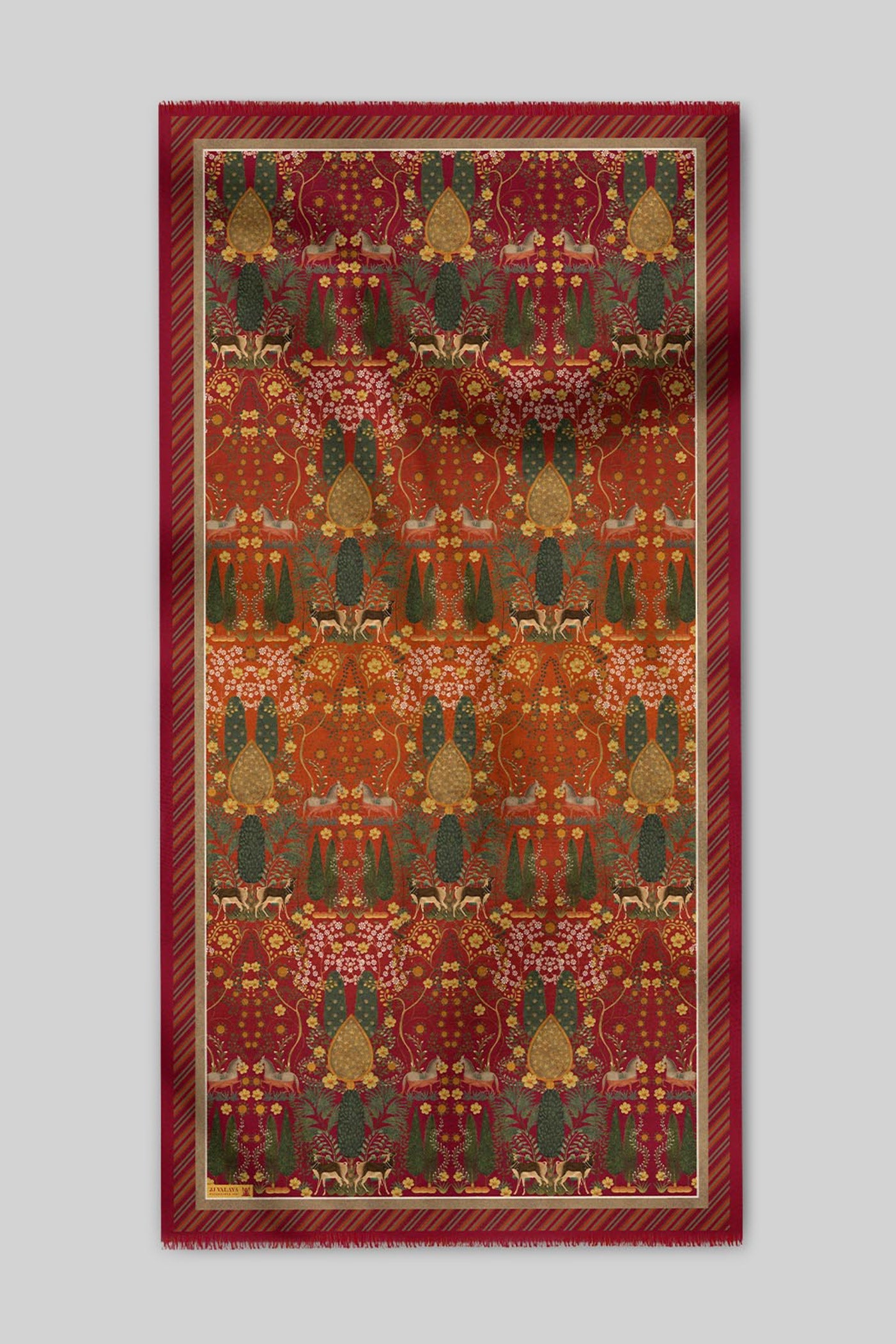 Crimson Red - Orange Ombre Cashmere Shawl