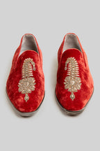 Crimson Red Velvet Loafers