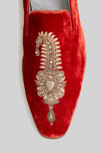 Crimson Red Velvet Loafers