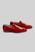 Crimson Red Velvet Loafers