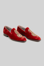 Crimson Red Velvet Loafers