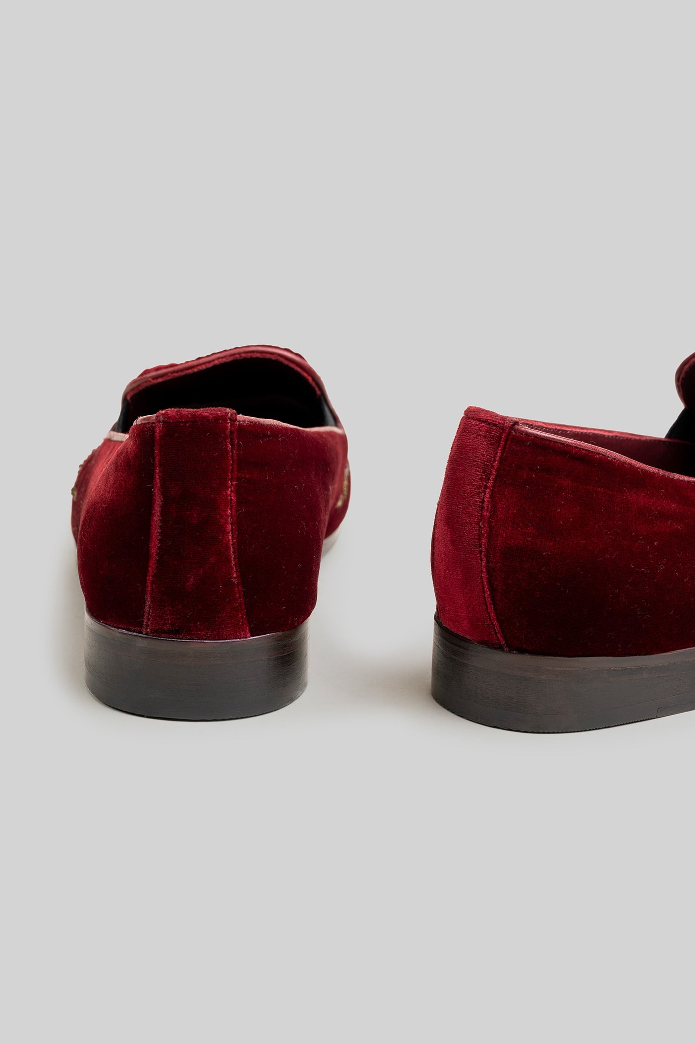 Burgundy Embroidered Velvet Loafers
