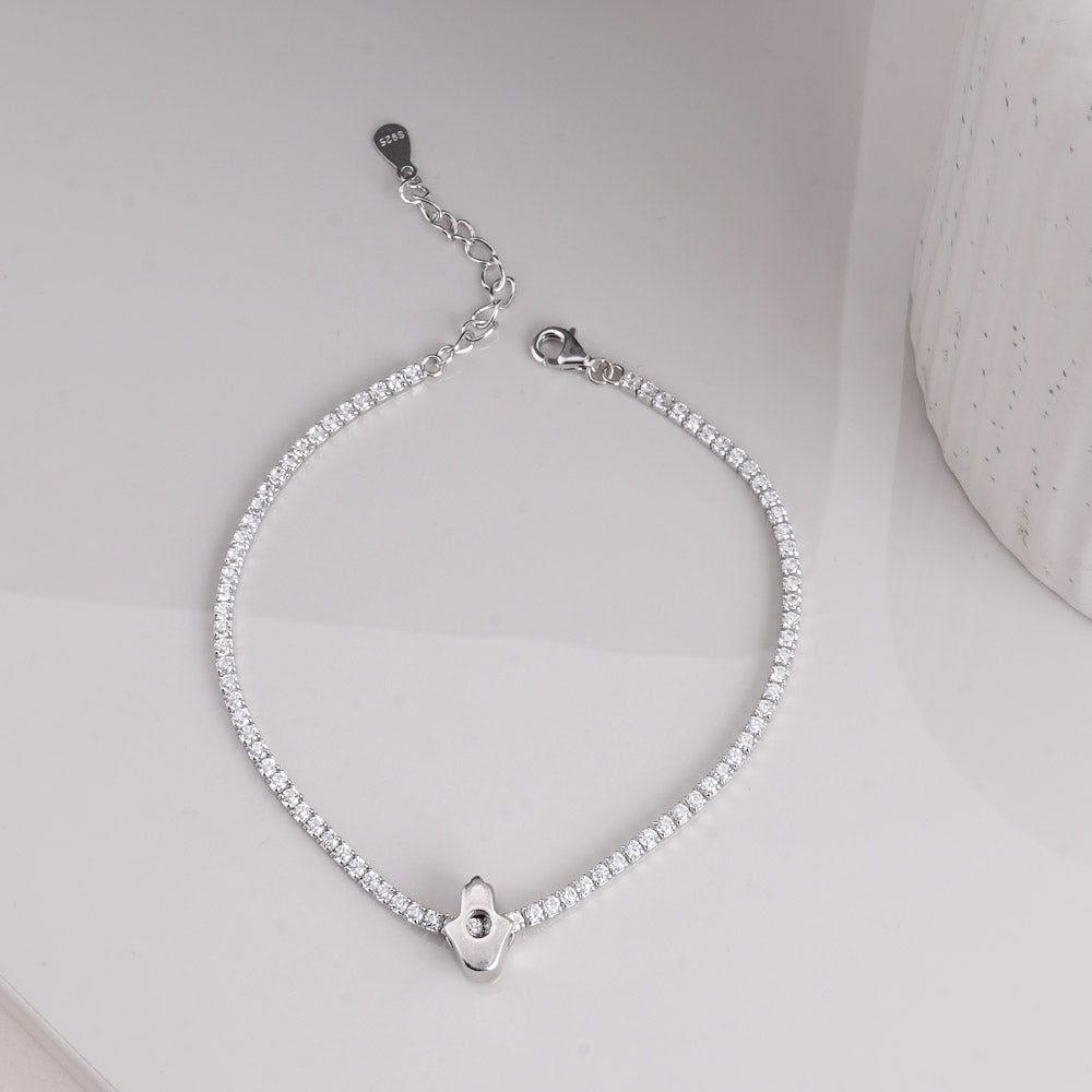 Classic Tennis 925 Sterling Silver Bracelet with Charm