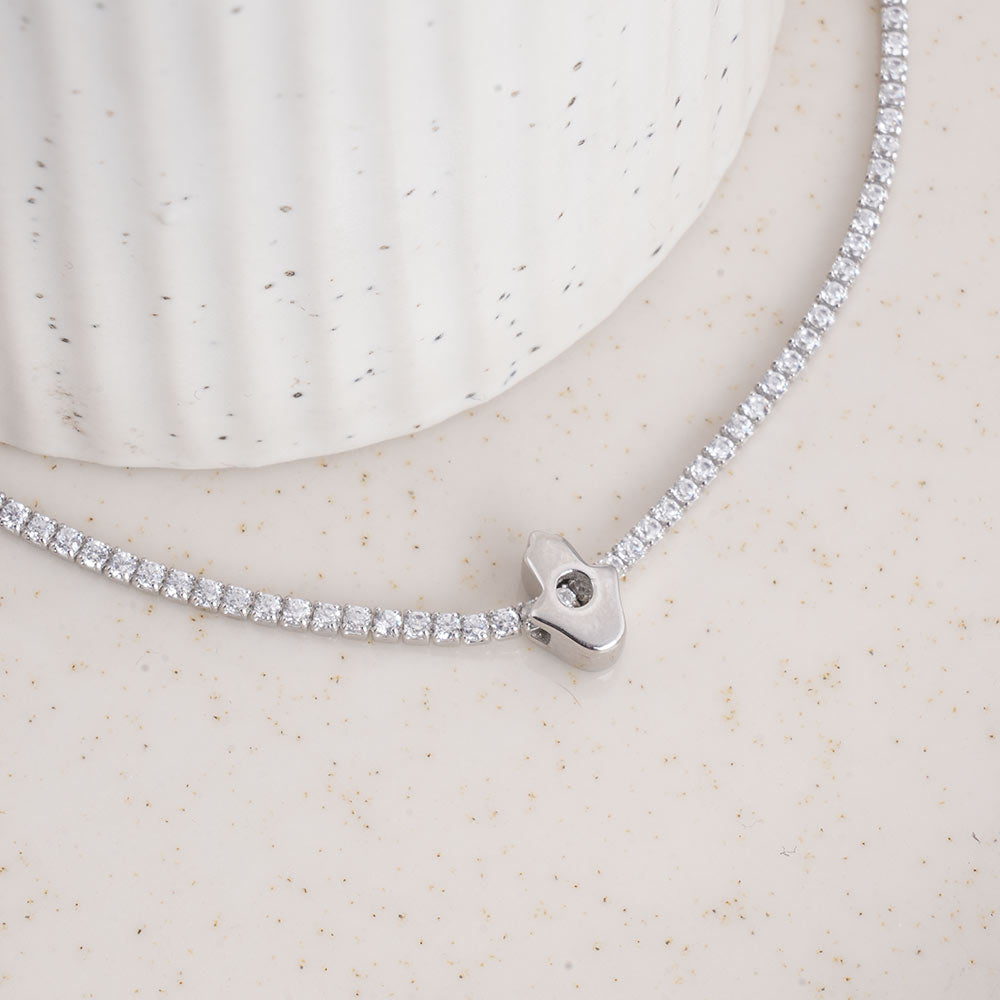 Classic Tennis 925 Sterling Silver Bracelet with Charm