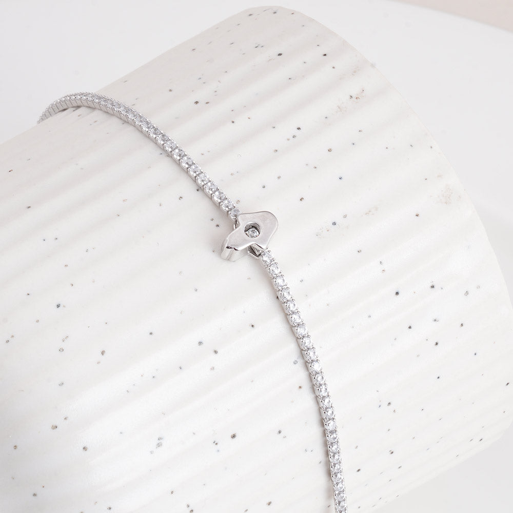 Classic Tennis 925 Sterling Silver Bracelet with Charm