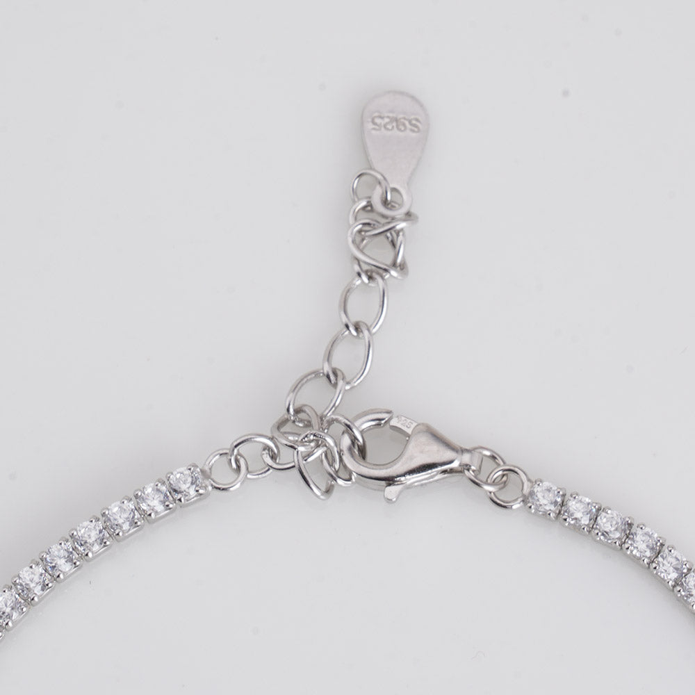 Classic Tennis 925 Sterling Silver Bracelet with Charm