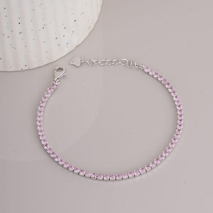 Pink Crystal Tennis 925 Sterling Silver Bracelet