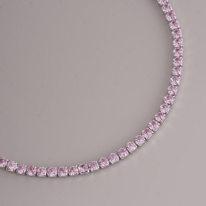Pink Crystal Tennis 925 Sterling Silver Bracelet