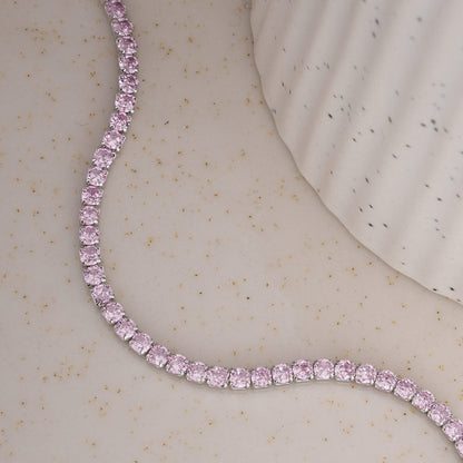 Pink Crystal Tennis 925 Sterling Silver Bracelet