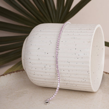 Pink Crystal Tennis 925 Sterling Silver Bracelet
