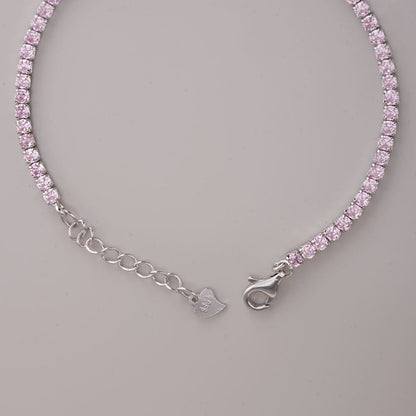 Pink Crystal Tennis 925 Sterling Silver Bracelet
