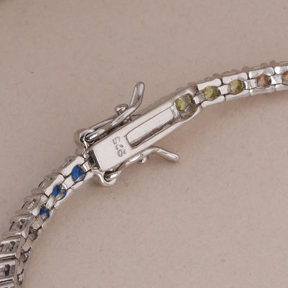 Rainbow Crystal Tennis 925 Sterling Silver Bracelet