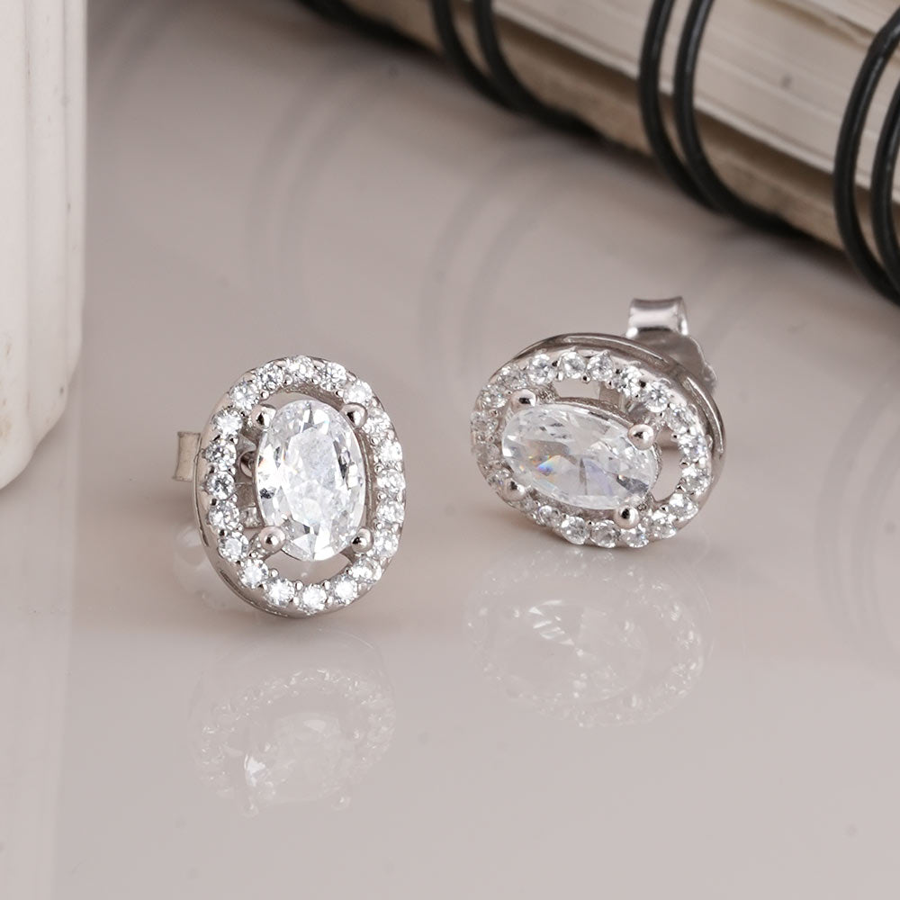 Radiant Halo 925 Sterling Silver Earrings