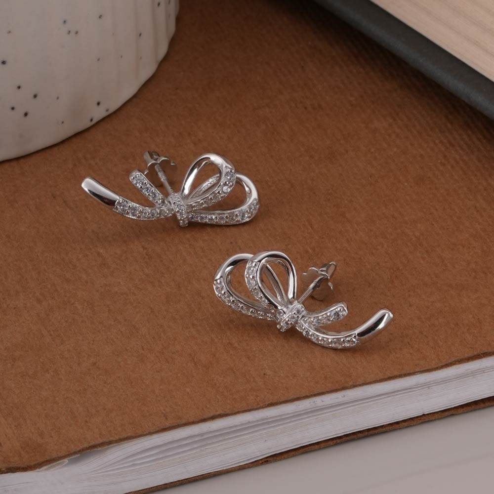 Classic Bow 925 Sterling Silver Stud Earrings