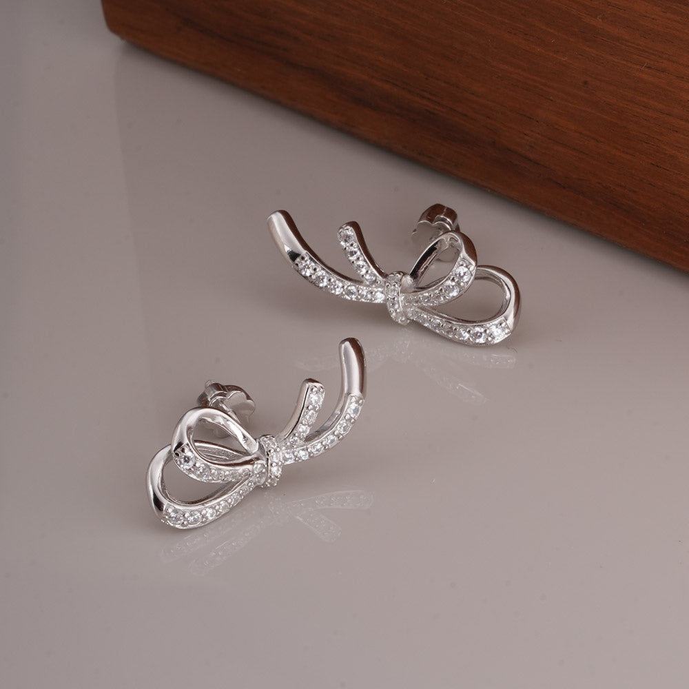 Classic Bow 925 Sterling Silver Stud Earrings