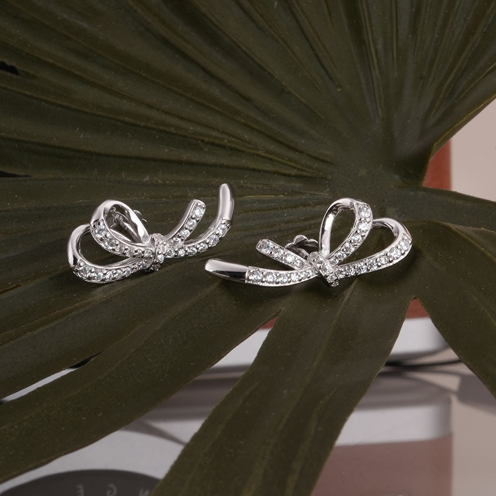 Classic Bow 925 Sterling Silver Stud Earrings