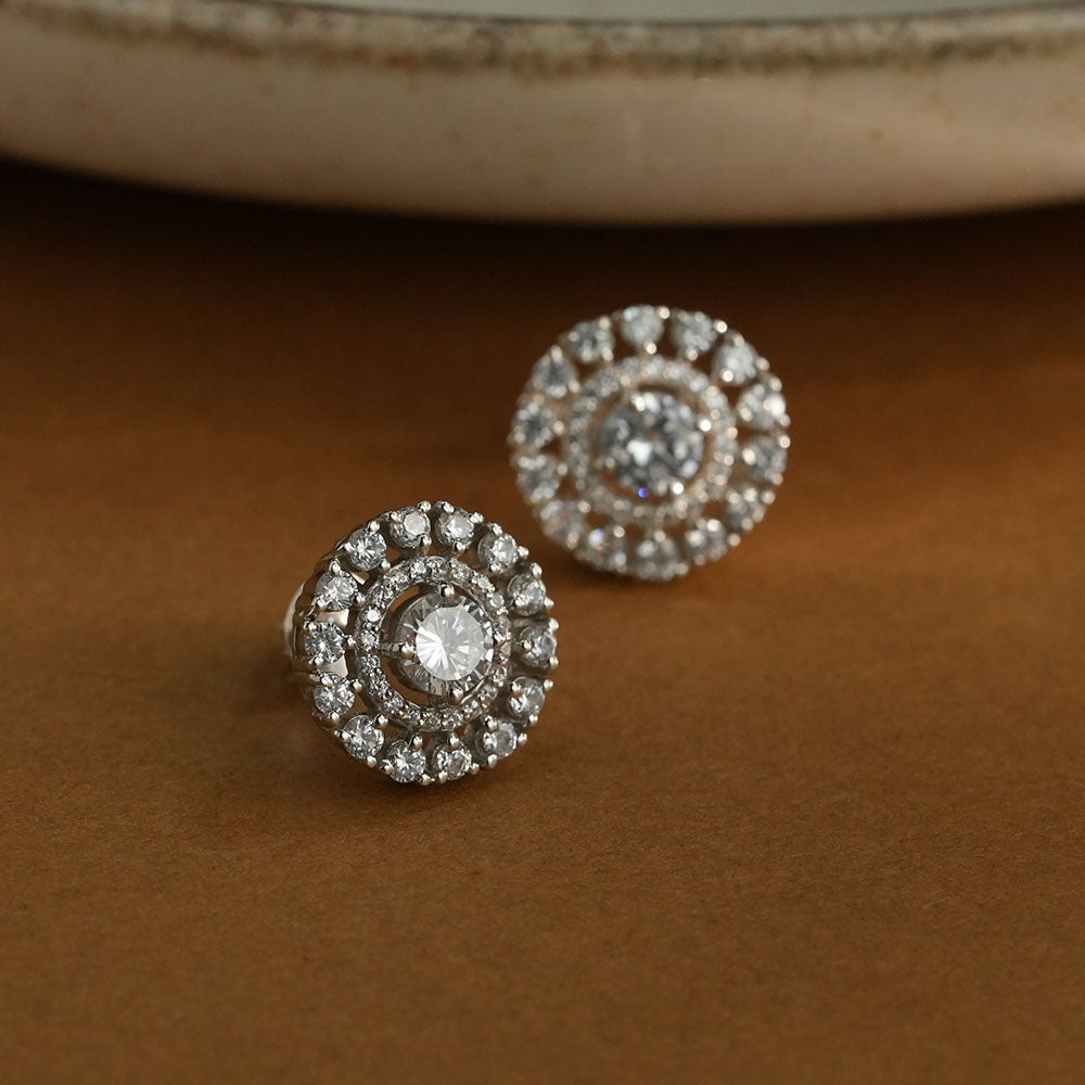 Sparkling Round CZ 925 Sterling Silver Stud Earrings