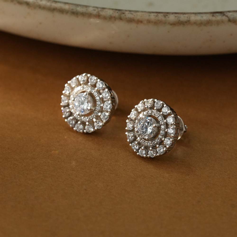 Sparkling Round CZ 925 Sterling Silver Stud Earrings