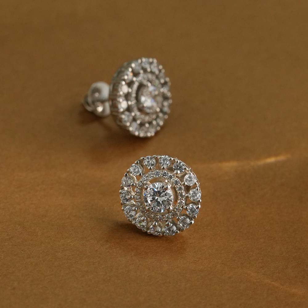 Sparkling Round CZ 925 Sterling Silver Stud Earrings
