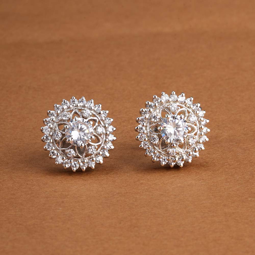 Dazzling Flower CZ 925 Sterling Silver Stud Earrings