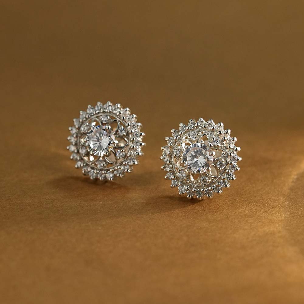 Dazzling Flower CZ 925 Sterling Silver Stud Earrings