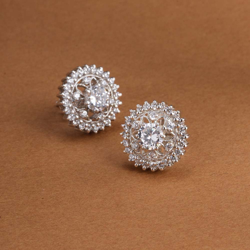 Dazzling Flower CZ 925 Sterling Silver Stud Earrings