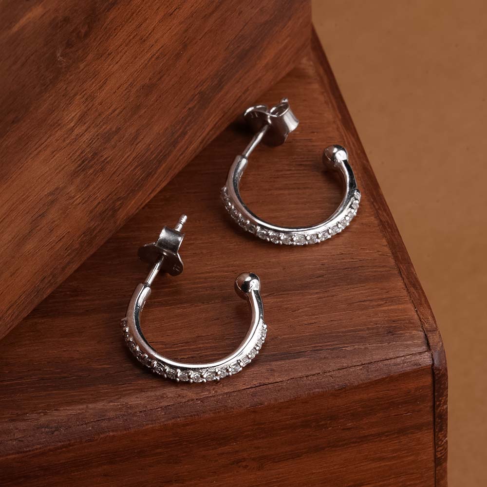 Pave CZ 925 Sterling Silver Hoop Earrings