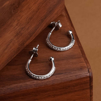 Pave CZ 925 Sterling Silver Hoop Earrings