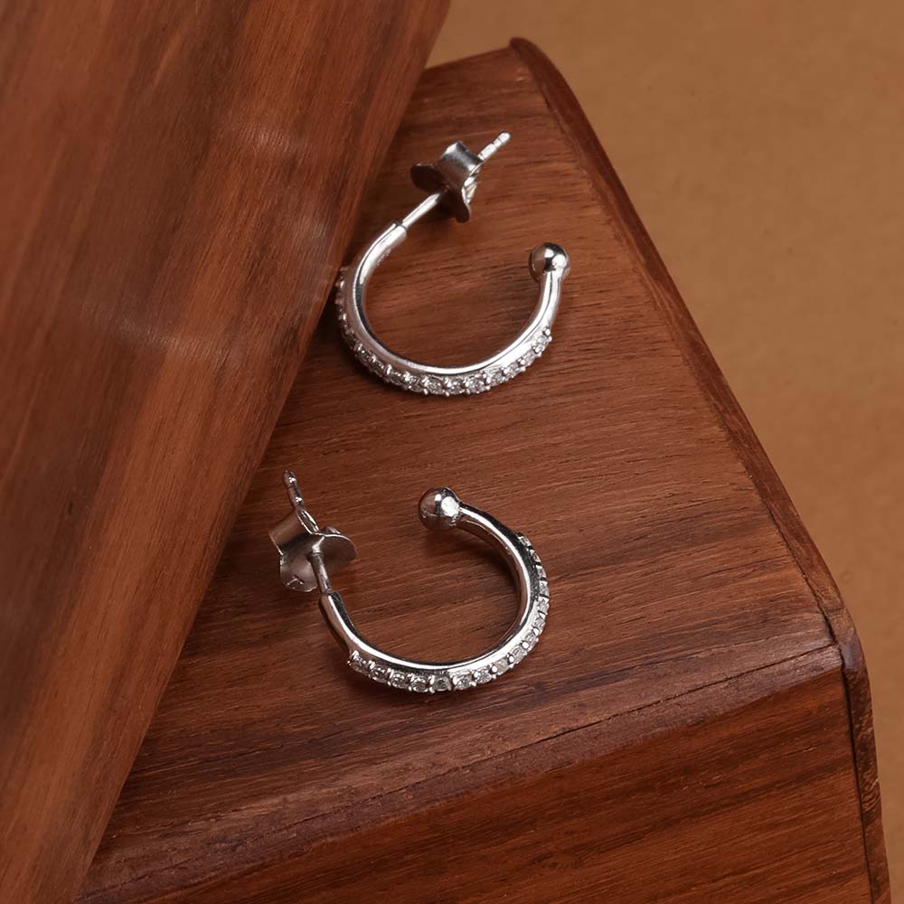 Pave CZ 925 Sterling Silver Hoop Earrings