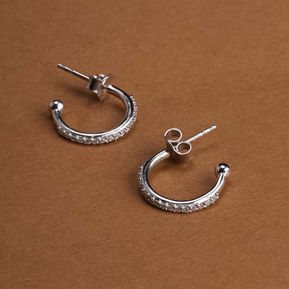 Pave CZ 925 Sterling Silver Hoop Earrings
