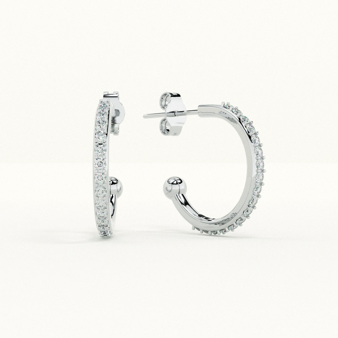Pave CZ 925 Sterling Silver Hoop Earrings
