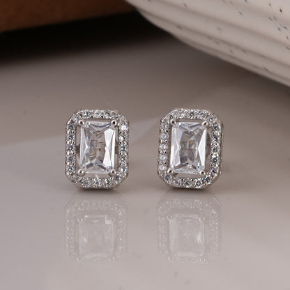 Emerald Cut Crystal 925 Sterling Silver Stud Earrings
