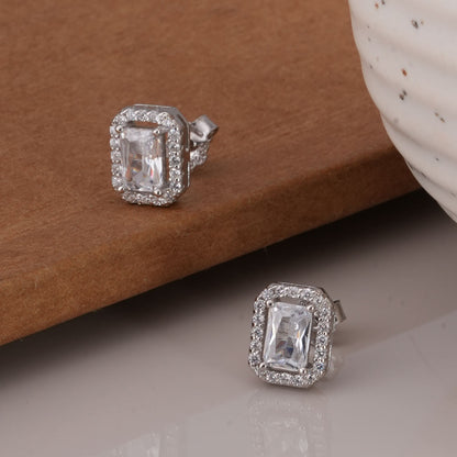 Emerald Cut Crystal 925 Sterling Silver Stud Earrings