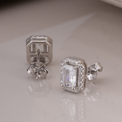 Emerald Cut Crystal 925 Sterling Silver Stud Earrings