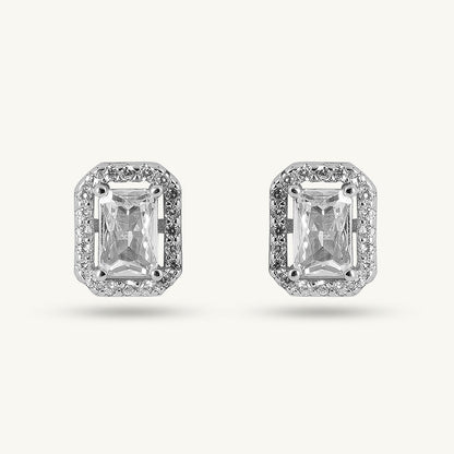 Emerald Cut Crystal 925 Sterling Silver Stud Earrings