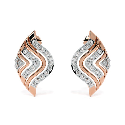 Wavy Chevron 9KT Gold Lab Grown Diamond Earrings
