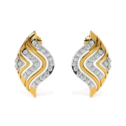 Wavy Chevron 9KT Gold Lab Grown Diamond Earrings
