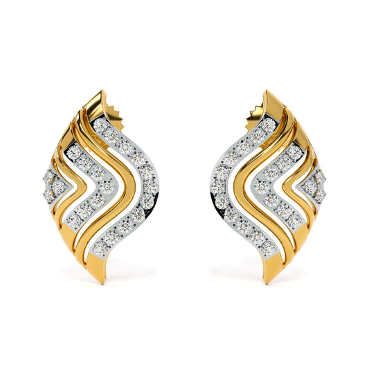 Wavy Chevron 9KT Gold Lab Grown Diamond Earrings