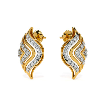 Wavy Chevron 9KT Gold Lab Grown Diamond Earrings