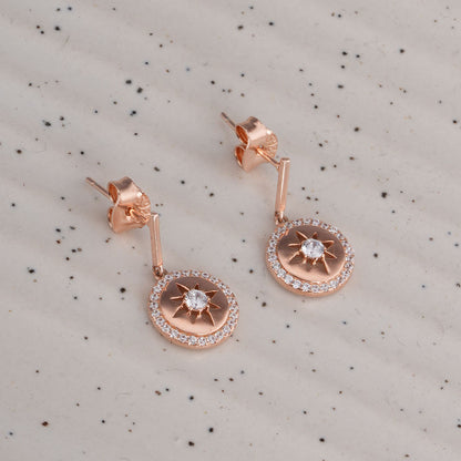Starburst 925 Sterling Silver Rose Gold Drop Earrings