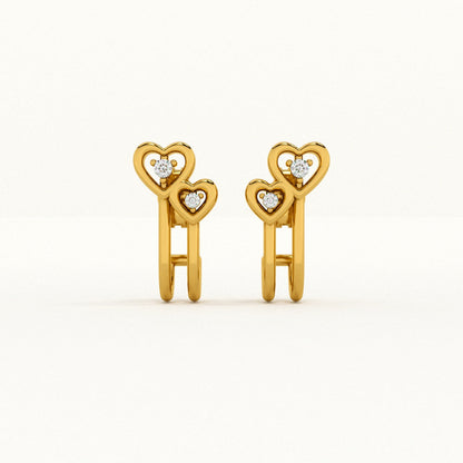 Twin Hearts 9KT Gold Lab Grown Diamond Stud Earring